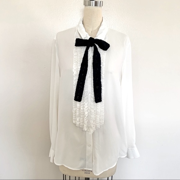 Trina Turk Tops - Trina Turk Ivory Ruffle Button Down Blouse